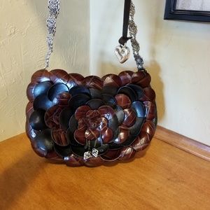 Brighton Brown & Black Floral Appliqué Shoulder Bag with Heart Charm